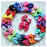 yagopet 30pcs/15pairs Dog Hair Clips 2 inches Bowknot Bows Dog Topknot Bows Polka Dots Cute Dog Pet Hair Clips Cute Dog Hair Bows Pet Grooming Products Mix Colors Dog Hair Bows Topknot Alloy Clips Var