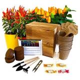 Hand-Mart 4 Pepper Seeds with Planter Box Starter Kit Indoors, Red/Green Spicy Yellow Round Green Pepper, Including Soil, Pots, 3 Garden-Tool, Pruner, Sprayer, Plant Labels, DIY Craft for Kids Adults