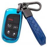 HAOFEN for Jeep Key Fob Cover,Key Fob Cover Case for 2017 2018 2016 Jeep Grand Cherokee Wrangler Compass Cherokee Renegade Patriot Grand Comander 3 4 5 Buttons Protector,Blue Varies from stock photo