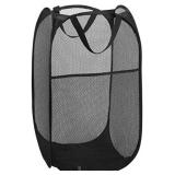 Yazer Mesh Popup Laundry Hamper - Portable, Durable Handles, Collapsible for Storage and Easy to Open. Folding Pop-Up Clothes Hampers are Great for The Kids Room, College Dorm or Travel. (Black