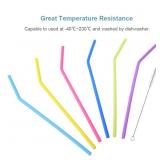 6 Pcs Reusable Drinking Straws, Uarter Food-grade Silicone Straws Colorful Drinking Straw Set with Cleaning Brush, 10" Long
