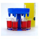6 Shot Glass Dispenser (Blue) and Plastic Glasses Set of 6 - Fun Dispenser For Filling Drinks and Cocktails - Fun & Cool Shot Glasses Set â Enjoy The Party multicolored shotglasses