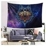 COWDIY Wolf Tapestry Galaxy Wall Hanging Tapestry Starry Sky Lagre Wall Art Poster Hippie Animal Wall Tapestries for Bedroom Dorm Livingroom Outdoor Decor Cover Picnic Mat, Blue Purple 80Wx60H Inches