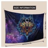 COWDIY Wolf Tapestry Galaxy Wall Hanging Tapestry Starry Sky Lagre Wall Art Poster Hippie Animal Wall Tapestries for Bedroom Dorm Livingroom Outdoor Decor Cover Picnic Mat, Blue Purple 80Wx60H Inches