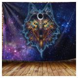 COWDIY Wolf Tapestry Galaxy Wall Hanging Tapestry Starry Sky Lagre Wall Art Poster Hippie Animal Wall Tapestries for Bedroom Dorm Livingroom Outdoor Decor Cover Picnic Mat, Blue Purple 80Wx60H Inches