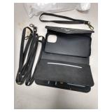 SZHAIYU Wallet Crossbody for iPhone 12 5.4 Phone Case with Lanyard Strap Credit Card Holder, PU Leather Protective Handbag Zipper Purse Kickstand Cover Women Girl Black