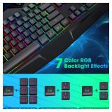 PICTEK USB Wired RGB Gaming Keyboard with 7-Color LED Rainbow Backlight, 8 Independent Multimedia Keys, 25 Keys Anti-ghosting Compatible with PC/Windows