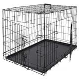 91Reviews Dog Crate Double Door Folding Metal Kennel Cage with Tray for Small/Medium Dogs Indoor Outdoor Travel