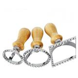 Ravioli Stamp Set, Ravioli Maker Cutter Stampwith Roller Wheel Set, Mold with Wooden Handle and Fluted Edge, Pasta Press Kitchen Attachment for Ravioli, Pasta, Dumplings Lasagna, Pierogi, Set of 4