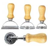 Ravioli Stamp Set, Ravioli Maker Cutter Stampwith Roller Wheel Set, Mold with Wooden Handle and Fluted Edge, Pasta Press Kitchen Attachment for Ravioli, Pasta, Dumplings Lasagna, Pierogi, Set of 4