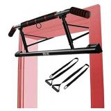 Iron Age Pull Up Bar For Doorway - Angled Grip Home Gym Exercise Equipment - Pullupbar With Shortened Upper Bar and Bonus Suspension Straps Fits Almost All Doors