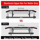 Iron Age Pull Up Bar For Doorway - Angled Grip Home Gym Exercise Equipment - Pullupbar With Shortened Upper Bar and Bonus Suspension Straps Fits Almost All Doors