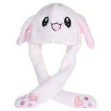 Funny Plush Bunny Hat Ear Moving/Jumping Rabbit Hat Cute Unisex Animal Ear Flap Hat with Paws for Women Girls