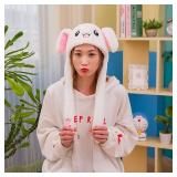 Funny Plush Bunny Hat Ear Moving/Jumping Rabbit Hat Cute Unisex Animal Ear Flap Hat with Paws for Women Girls