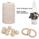 Outuxed Macrame Kits for Starters, with Macrame Cord 3mm x 220 Yards, 8pcs 30mm Beads and 2pcs 65mm Wood Rings for Wall Hanging Crafts, Plant Hanger