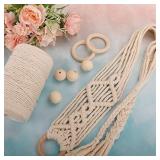 Outuxed Macrame Kits for Starters, with Macrame Cord 3mm x 220 Yards, 8pcs 30mm Beads and 2pcs 65mm Wood Rings for Wall Hanging Crafts, Plant Hanger