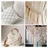 Outuxed Macrame Kits for Starters, with Macrame Cord 3mm x 220 Yards, 8pcs 30mm Beads and 2pcs 65mm Wood Rings for Wall Hanging Crafts, Plant Hanger