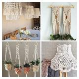 Outuxed Macrame Kits for Starters, with Macrame Cord 3mm x 220 Yards, 8pcs 30mm Beads and 2pcs 65mm Wood Rings for Wall Hanging Crafts, Plant Hanger