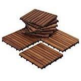 Solid Oiled Teak Wood Interlocking 9-slat Flooring Tiles (Pack of 10) - Retail:$101.09