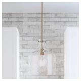 1-Light Clear Water Glass Shade Pendant - Aged Brass - Retail:$182.00