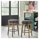 angelo:HOME - Linden Faux Leather/ Brushed Metal Swivel Stool (Set of 2) - Retail:$221.49