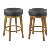 angelo:HOME - Linden Faux Leather/ Brushed Metal Swivel Stool (Set of 2) - Retail:$221.49