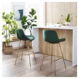 Art Leon Modern Swivel Velvet Barstool (Set of 2) - Green - Retail: $239.99