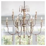 The Gray Barn - Empire French Country 9-Light Wood Chandelier Handmade Hanging Lights - Retail $535.99