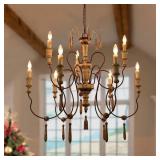The Gray Barn - Empire French Country 9-Light Wood Chandelier Handmade Hanging Lights - Retail $535.99