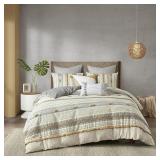 Ink & Ivy -  3pc Cody Cotton Comforter Set - Gray/Yellow /Full/Queen - Retail: $149.99