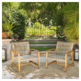 Christopher Knight Home - Hampton Outdoor - Wood and Wicker Club Chairs (Set of 2) - Teak/Grey - Retail: $408.99