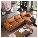 ** CHAISE LONGUE PIECE ONLY / NOT FULL SOFA** Ovios Mid Century Top Grain Suede Leather Chaise Sofa with Metal Legs -Retail: $974.49