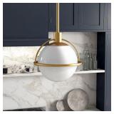 Camden&Wells - Cieonna White Milk Glass Pendant - Brass -Retail $69.89