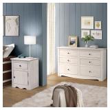 Furniture Dash - Solid Pine Wood Dresser 3+3 Drawers Chest White Distressed - Retail:$339.99