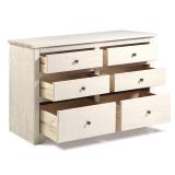 Furniture Dash - Solid Pine Wood Dresser 3+3 Drawers Chest White Distressed - Retail:$339.99
