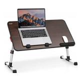 SAIJI Laptop Bed Tray Table, Adjustable Laptop Stand, Portable Lap Desks with Foldable Legs, Notebook Standing Breakfast Reading Desk for Sofa Couch Floor (Black Cherry)