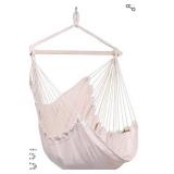 Y- STOP Hammock Chair Hanging Rope Swing, Hanging Chair with Pocket, Max 330 Lbs, Quality Cotton Weave for Superior Comfort, Durability (Beige)