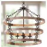 Wooden Light Chandelier Rustic Framhouse Pendant Light Fixture,4-Light Farmhouse Chandelier,Retro Vintage Industrial Rustic Hanging Ceiling Light Fixture for Kitchen Island Dining Room Foyer