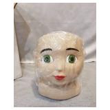 Female Head Design Succulents Plant Pot with Drainage Hole, Cactus Planter Indoor Outdoor Resin Planter, Cute Plants Flower Pot, Unique Garden Planter, Green Eyes Beige Skin