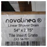 NOVALINE LINEAR SHOWER DRAIN, 54X2.75IN , TIKE INSERT GRATE, ITEM# ZA3-54-T01
