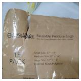 ECOWARE REUSABLE PRODUCE BAGS 15PACK, VARIETY SIZES- SMALL 12X8IN, MEDUIM 12"X14", LARGE 12" X 17