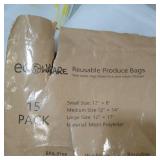 ECOWARE REUSABLE PRODUCE BAGS 15PACK, VARIETY SIZES- SMALL 12X8IN, MEDUIM 12"X14", LARGE 12" X 17