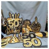 RUODON 18IN HAPPY 50TH BIRTHDAY YARD SIGN , GIANT WATERPROOF BLACK GOLD LAWN DECORATIONS SIGNS FOR YARD W/ STAKES