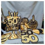 RUODON 18IN HAPPY 50TH BIRTHDAY YARD SIGN , GIANT WATERPROOF BLACK GOLD LAWN DECORATIONS SIGNS FOR YARD W/ STAKES