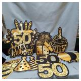 RUODON 18IN HAPPY 50TH BIRTHDAY YARD SIGN , GIANT WATERPROOF BLACK GOLD LAWN DECORATIONS SIGNS FOR YARD W/ STAKES