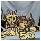 RUODON 18IN HAPPY 50TH BIRTHDAY YARD SIGN , GIANT WATERPROOF BLACK GOLD LAWN DECORATIONS SIGNS FOR YARD W/ STAKES