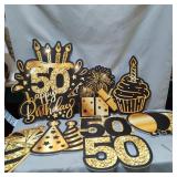 RUODON 18IN HAPPY 50TH BIRTHDAY YARD SIGN , GIANT WATERPROOF BLACK GOLD LAWN DECORATIONS SIGNS FOR YARD W/ STAKES