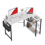 Small L Shaped Computer Desk, Homieasy 47 Inch L-Shaped Corner Desk with Reversible Storage Shelves for Home Office Workstation, Modern Simple Style Writing Desk Table with Storage Bag(White)
