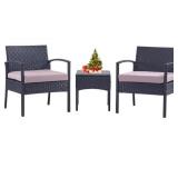 PCAFRS 3 PCS Patio Bistro Set 3 PCS Patio Rattan Conversation Chair Set 1 Coffee Table & 2 PCS Rattan Sofas Patio Wicker Rattan Table Brown