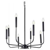 Wellmet Matte Black Farmhouse Chandeliers Light, 8-Light Classic Candle Ceiling Hanging Light Fixture Rustic Pendant Lighting for Kitchen Island, Dining Room, Living Room, 26"D